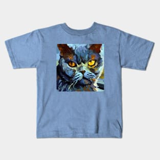 Stoic Cat Painted in the Style of Van Gogh Kids T-Shirt